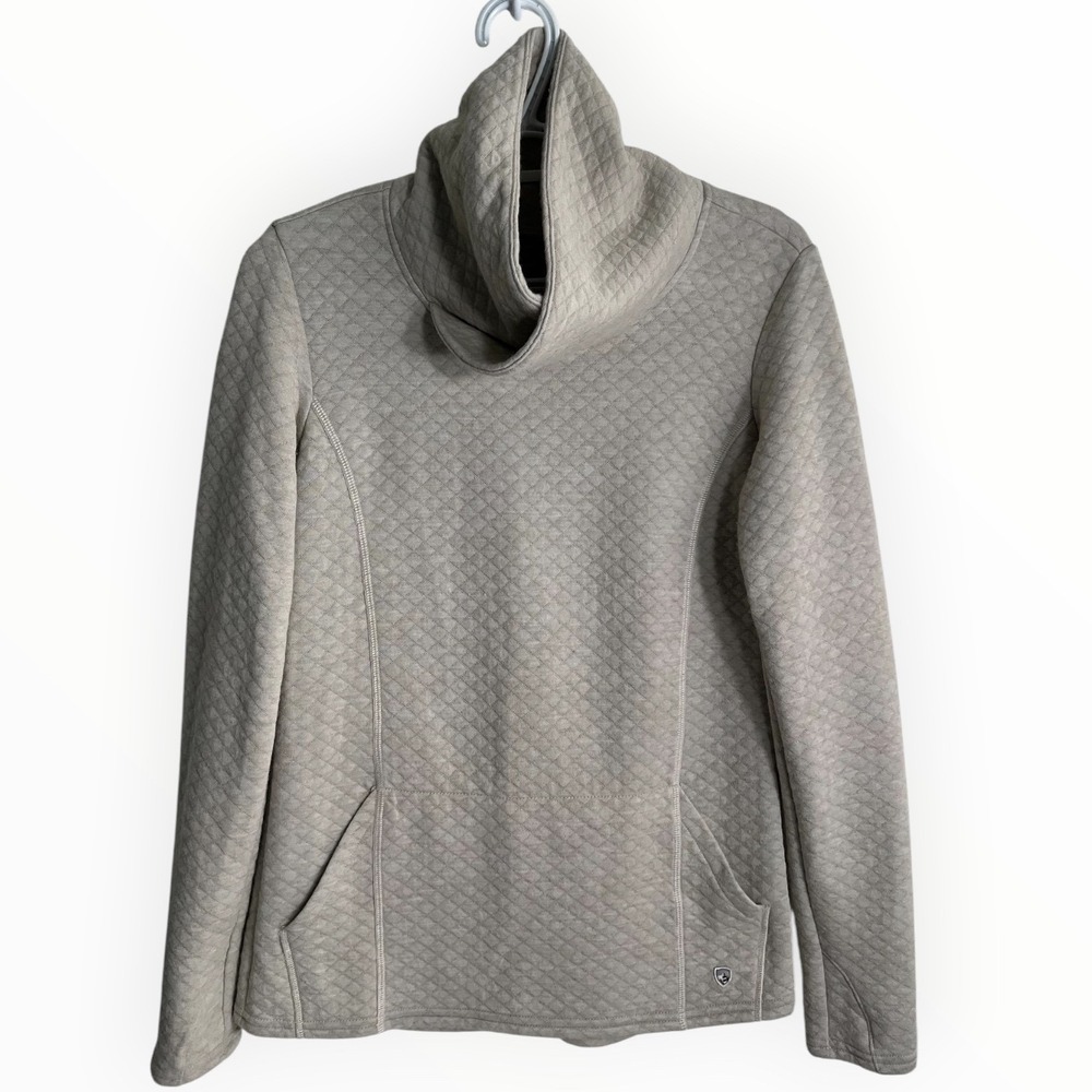 KUHL Quinn Pullover Oatmeal Heather Diamond Quilt Cowl Neck Sweater Small